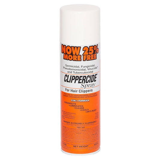 Clippercide Spray for clipper blade maintenance
5-in-1 Clippercide Spray for barbers
Clipper disinfectant and lubricant spray Clippercide
Anti-rust Clippercide Spray for professional barbers
Cooling and cleaning spray for clipper blades