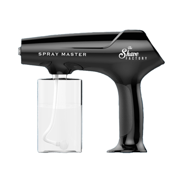 The Shave Factory Spray Master cordless electric sprayer
Professional 340ml cordless sprayer for barbershops
Adjustable mist sprayer by The Shave Factory
Lightweight and portable Spray Master for barbers
Fine mist electric sprayer for grooming and sanitizing
