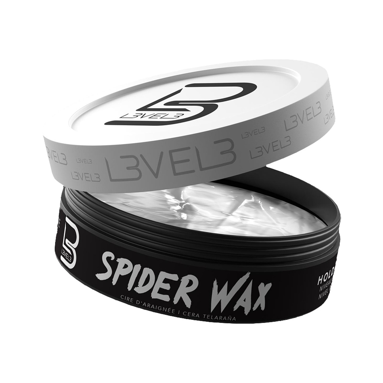 Style with precision using LV3 Spider Wax. This strong-hold wax provides flexible control and texture, perfect for creating intricate hairstyles with a matte finish.